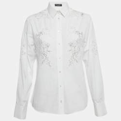 Pre Owned Dolce & Gabbana White Lace Trim Cotton Long Sleeve Shirt S