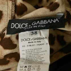 Pre Owned Dolce & Gabbana Brown Animal Print Lace Detail Top & Skirt Set S/XS 