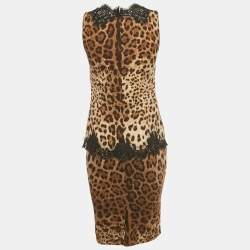 Pre Owned Dolce & Gabbana Brown Animal Print Lace Detail Top & Skirt Set S/XS 