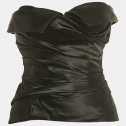 Pre Owned Dolce & Gabbana Black Satin Ruched Strapless Corset Top S