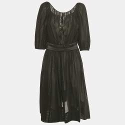 Pre Owned Dolce & Gabbana Black Cotton Belt Detail Flared Midi Dress M