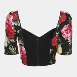 Pre Owned Dolce & Gabbana Black Multicolor Floral Print Cotton Off Shoulder Cropped Top S