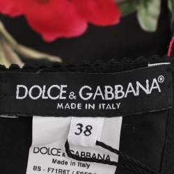 Pre Owned Dolce & Gabbana Black Multicolor Floral Print Cotton Off Shoulder Cropped Top S