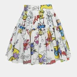 Pre Owned Dolce & Gabbana White Comic Print Poplin Tiered Mini Skirt S