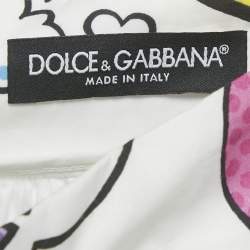 Pre Owned Dolce & Gabbana White Comic Print Poplin Tiered Mini Skirt S
