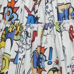 Pre Owned Dolce & Gabbana White Comic Print Poplin Tiered Mini Skirt S