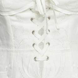 Pre Owned Dolce & Gabbana White Embroidered Linin Blend Lace-Up Corset S