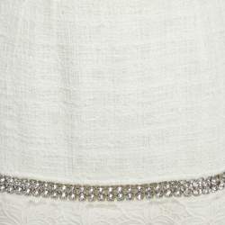 Pre Owned Dolce & Gabbana White Lace Crystal Detail Mini Skirt M