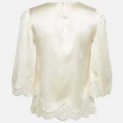 Pre Owned Dolce & Gabbana Cream Lace Trim Satin Blouse S
