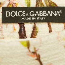 Pre Owned Dolce & Gabbana White Floral Print Tweed Mini Skirt M