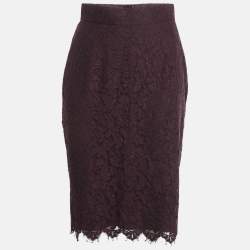 Pre Owned Dolce & Gabbana Plum Lace Midi Skirt M