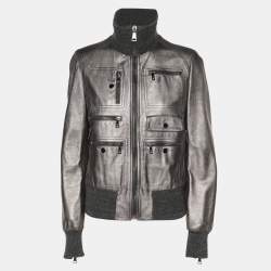 Pre Owned Dolce & Gabbana Metallic Leather and Wool Zip Jacket S