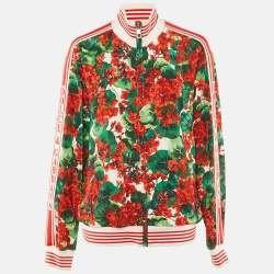 Pre Owned Dolce & Gabbana Red Floral Print Crepe Bomber Jacket M
