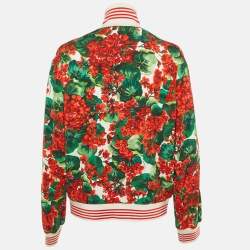 Pre Owned Dolce & Gabbana Red Floral Print Crepe Bomber Jacket M