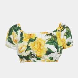 Pre Owned Dolce & Gabbana Yellow Rose Print Cotton Crop Top and Shorts Set XS