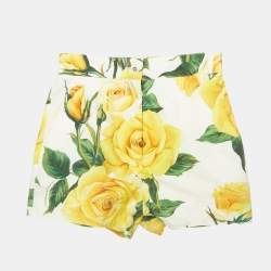 Pre Owned Dolce & Gabbana Yellow Rose Print Cotton Crop Top and Shorts Set XS