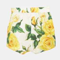 Pre Owned Dolce & Gabbana Yellow Rose Print Cotton Crop Top and Shorts Set XS