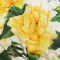 Pre Owned Dolce & Gabbana Yellow Rose Print Cotton Crop Top and Shorts Set XS