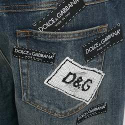 Pre Owned Dolce & Gabbana Blue Distressed Cropped Straight Fit Denim Jeans M Waist 30"