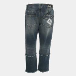 Pre Owned Dolce & Gabbana Blue Distressed Cropped Straight Fit Denim Jeans M Waist 30"