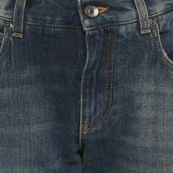 Pre Owned Dolce & Gabbana Blue Distressed Cropped Straight Fit Denim Jeans M Waist 30"
