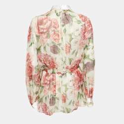 Pre Owned Dolce & Gabbana Pink Floral Print Silk Crystal Embellished Tunic M
