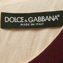 Pre Owned Dolce & Gabbana Burgundy Floral Applique Wool Sheath Dress S