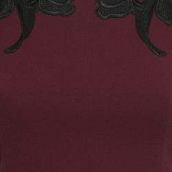 Pre Owned Dolce & Gabbana Burgundy Floral Applique Wool Sheath Dress S