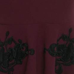 Pre Owned Dolce & Gabbana Burgundy Floral Applique Wool Sheath Dress S