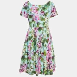 Pre Owned Dolce & Gabbana Blue Floral Print Cotton Midi Dress L