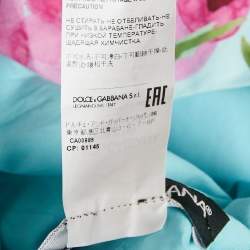 Pre Owned Dolce & Gabbana Blue Floral Print Cotton Midi Dress L