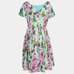Pre Owned Dolce & Gabbana Blue Floral Print Cotton Midi Dress L