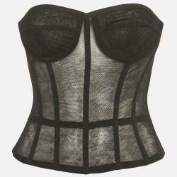 مملوكة مسبقًا Dolce & Gabbana Black Stretch Mesh Sheer Corset Top S