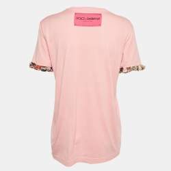 Pre Owned Dolce & Gabbana Pink Logo Print Jersey Crewneck T-Shirt M