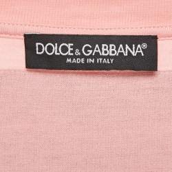 Pre Owned Dolce & Gabbana Pink Logo Print Jersey Crewneck T-Shirt M