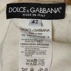 Pre Owned Dolce & Gabbana Off White Silk Daisy Appliqued Blouse M