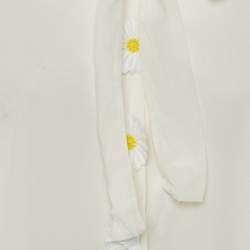 Pre Owned Dolce & Gabbana Off White Silk Daisy Appliqued Blouse M