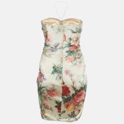 Pre Owned Dolce & Gabbana Beige Floral Print Silk Bow Detail Strapless Mini Dress S 