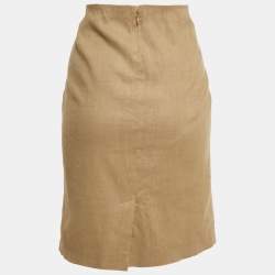 Pre Owned Dolce & Gabbana Brown Linen Pencil Skirt L