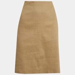 Pre Owned Dolce & Gabbana Brown Linen Pencil Skirt L