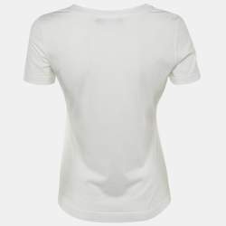 Pre Owned Dolce & Gabbana White Cotton Logo Embossed Crew Neck T-Shirt S