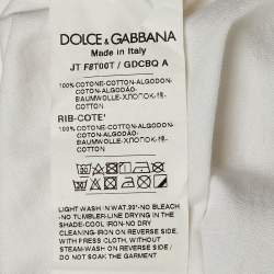Pre Owned Dolce & Gabbana White Cotton Logo Embossed Crew Neck T-Shirt S