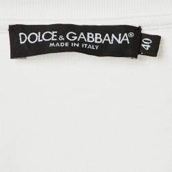 Pre Owned Dolce & Gabbana White Cotton Logo Embossed Crew Neck T-Shirt S