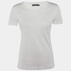 Pre Owned Dolce & Gabbana White Cotton Logo Embossed Crew Neck T-Shirt S