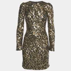 Pre Owned Dolce & Gabbana Gold/Black Sequin Mini Dress S