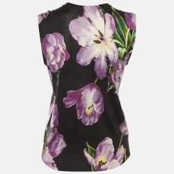 Pre Owned Dolce & Gabbana Black Floral Print Cashmere & Silk Jumper M
