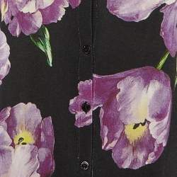 Pre Owned Dolce & Gabbana Black Floral Print Cashmere & Silk Cardigan L 