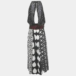 Pre Owned Dolce & Gabbana Black/White Polka Dot Print Silk Halter Neck Maxi Dress M
