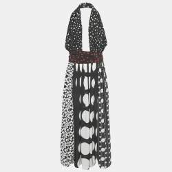 Pre Owned Dolce & Gabbana Black/White Polka Dot Print Silk Halter Neck Maxi Dress M