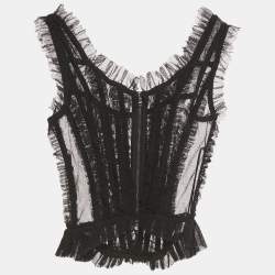 Pre Owned Dolce and Gabbana Black Mesh Sheer Corset Top XS